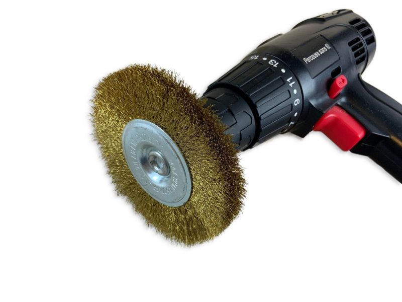 Brosse circulaire métallique sur tige Ø 100 mm | Fil laiton souple – Image 5