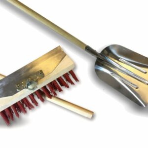 Balai de cantonnier avec racloir métallique + Pelle aluminium - Balai 32 cm - Garnissage PVC rouge