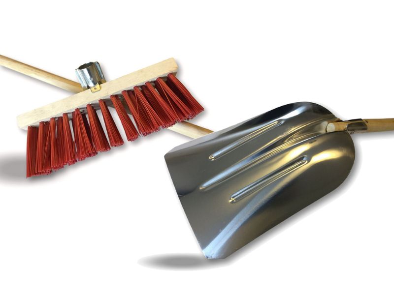 Balai de cantonnier avec racloir métallique + Pelle aluminium - Balai 32 cm - Garnissage PVC rouge – Image 3