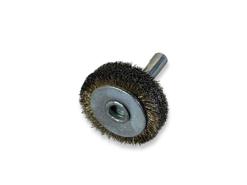 Brosse circulaire métallique sur tige Ø 30 mm | Fil laiton dur