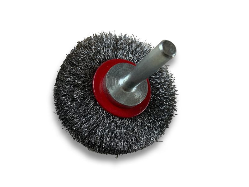 Brosse circulaire métallique sur tige Ø 50 mm | Fil acier souple