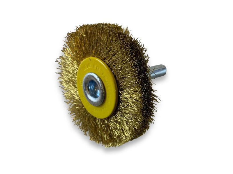 Brosse circulaire métallique sur tige Ø 50 mm | Fil laiton souple