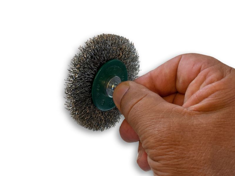 Brosse circulaire métallique sur tige Ø 75 mm | Fil inox dur – Image 4