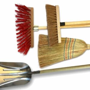 Ensemble de 3 balais de rue + pelle - Cantonnier PVC 32 cm - Coco naturel - Paille de riz - Pelle aluminium