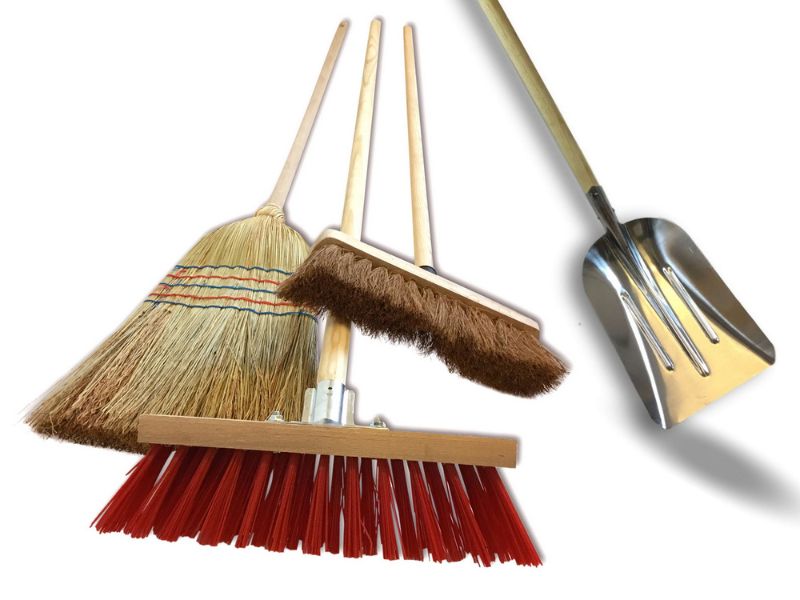 Ensemble de 3 balais de rue + pelle - Cantonnier PVC 32 cm - Coco naturel - Paille de riz - Pelle aluminium – Image 3