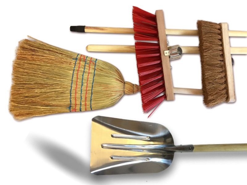 Ensemble de 3 balais de rue + pelle - Cantonnier PVC 32 cm - Coco naturel - Paille de riz - Pelle aluminium – Image 4