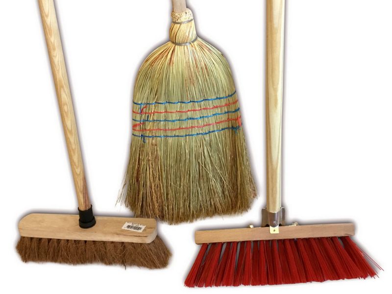 Lot de 3 balais d'extérieur - Cantonnier PVC 32 cm - Fibres de coco - Paille de riz