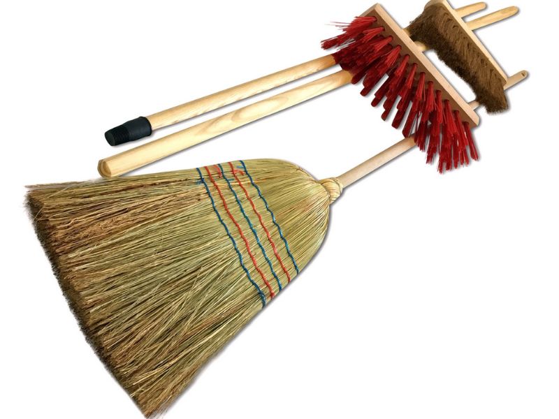 Lot de 3 balais d'extérieur - Cantonnier PVC 32 cm - Fibres de coco - Paille de riz – Image 2