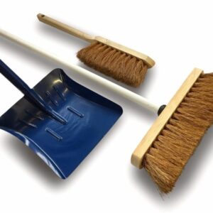 Ensemble balai brosse de ménage d'atelier | 1 balai coco 29 cm avec manche acier gainé avec pelle et balayette
