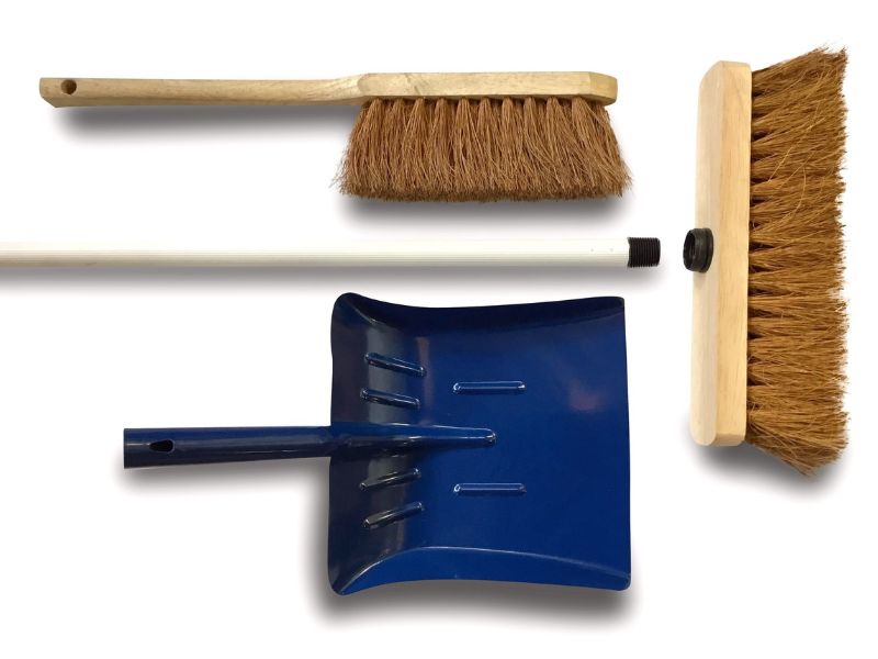 Ensemble balai brosse de ménage d'atelier | 1 balai coco 29 cm avec manche acier gainé avec pelle et balayette – Image 2