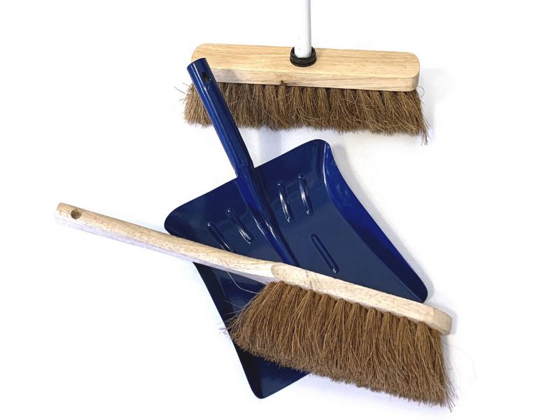 Ensemble balai brosse de ménage d'atelier | 1 balai coco 29 cm avec manche acier gainé avec pelle et balayette – Image 5