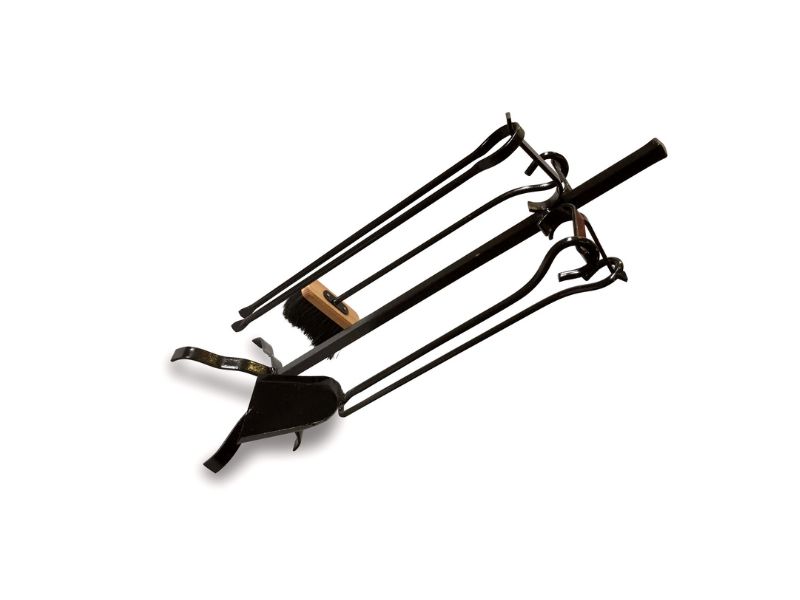 Serviteur cheminée acier | 4 accessoires | Socle + pelle + balayette + tisonnier + pince – Image 3