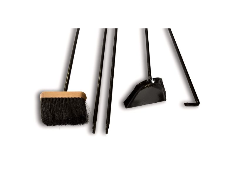 Serviteur cheminée acier | 4 accessoires | Socle + pelle + balayette + tisonnier + pince – Image 5