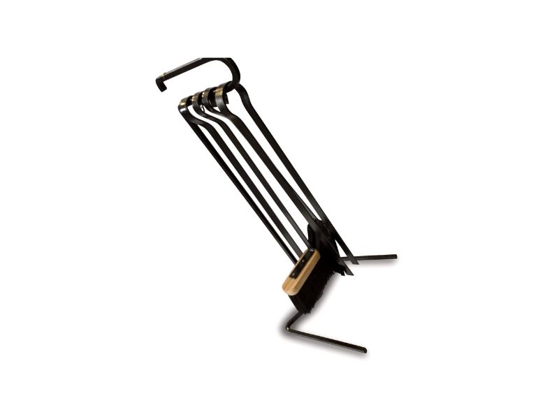 Serviteur cheminée acier | 4 accessoires | Socle + pelle + balayette + tisonnier + pince – Image 7