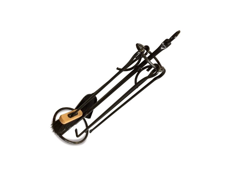 Serviteur cheminée acier | 4 accessoires | Socle + pelle + balayette + tisonnier + pince – Image 8