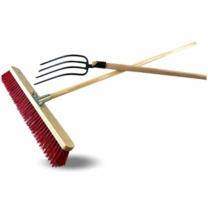 Lot balai cantonnier PVC 60 cm + fourche 4 dents fines | Manches en bois - Quantité x 1