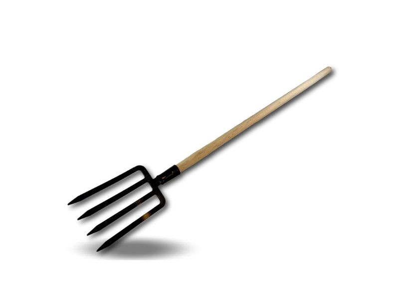 Fourche à bêche 4 dents larges | Manche de 120 cm en bois | Tête en acier forgé