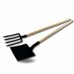 Kit fourche à bêche 4 dents larges + pelle carrée | Manche bois | Tête acier - Quantité x 1