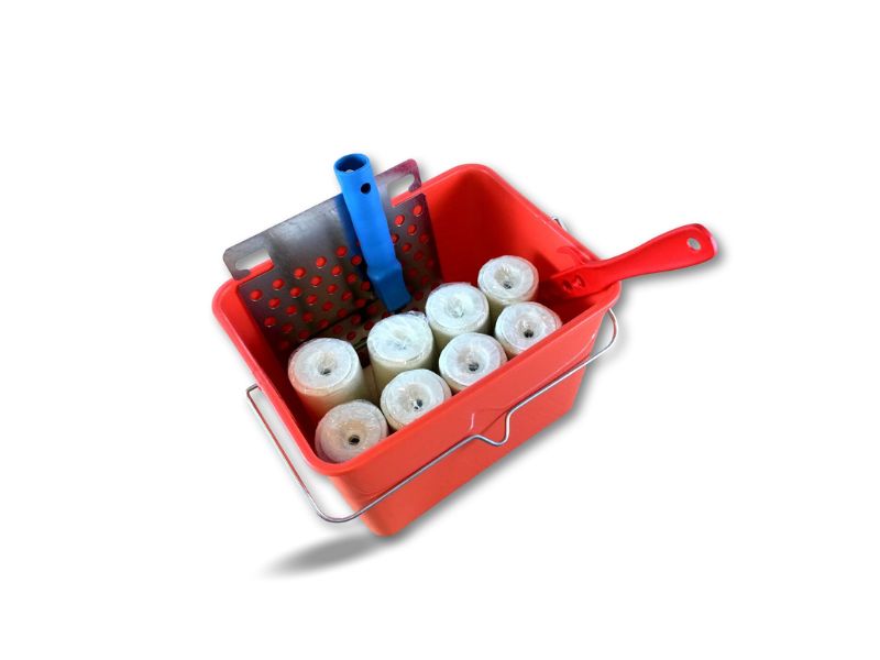 Kit peinture | 9 rouleaux mousse Ø 80*180 mm | Monture Seau Mélangeur Grille