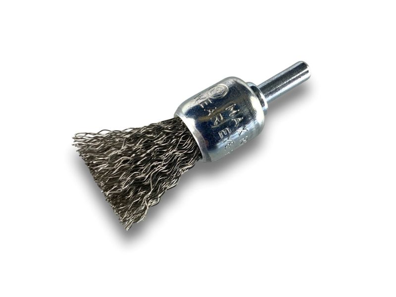 Brosse en bout sur tige | Forme pinceau | Fil INOX dur | Diamètres variés