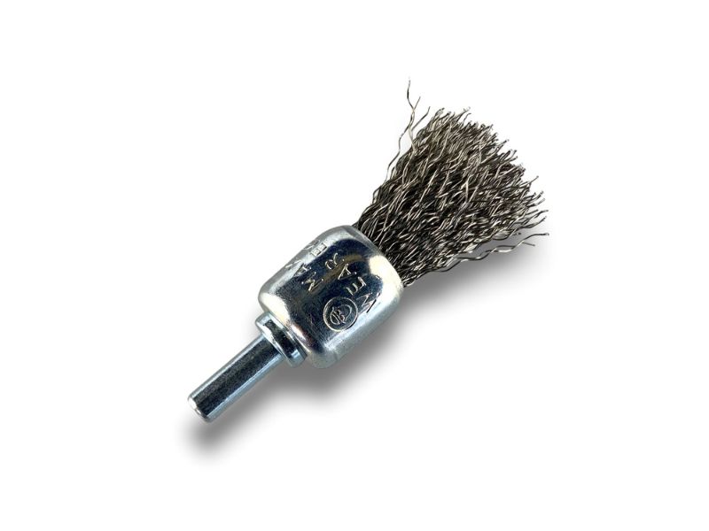 Brosse en bout sur tige | Forme pinceau | Fil INOX dur | Diamètres variés – Image 2