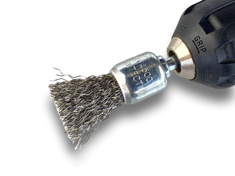 Brosse en bout sur tige | Forme pinceau | Fil INOX dur | Diamètres variés – Image 5