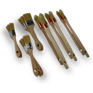 Lot de 18 pinceaux | 9 à rechampir Soie n°3/0 - n° 0 - n° 2 | 9 à vernir série épaisse Largeur 20-30-40 mm